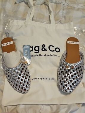 Rag & Co Silver Woven Mules